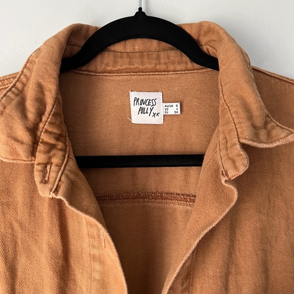 Princess Polly Oversized Denim Shirt in Tan, Size 4 - Picture 3 of 3
